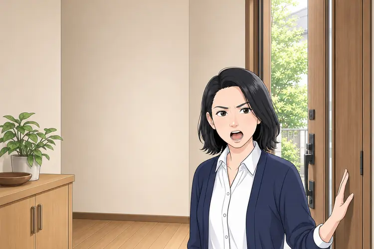 昼の自宅の玄関。娘が入ってくる